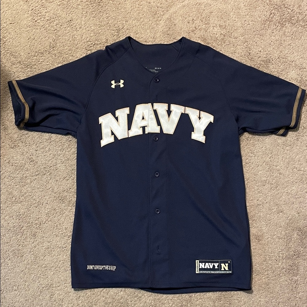 Under Armour Navy Baseball Jersey with Gold Trim